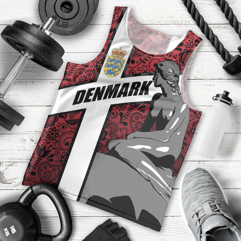 Denmark Men Tank Top with The Little Mermaid Statue, Danish Folk Patterns, National Heritage Pride