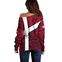 Denmark Off Shoulder Sweater with The Little Mermaid Statue, Danish Folk Patterns, National Heritage Pride