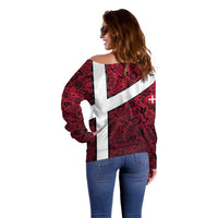 Denmark Off Shoulder Sweater with The Little Mermaid Statue, Danish Folk Patterns, National Heritage Pride