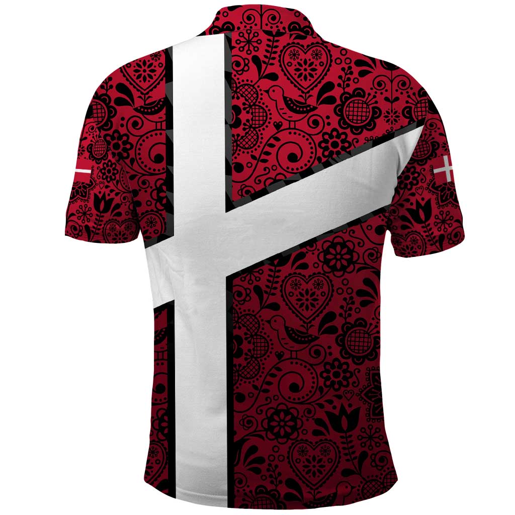 Denmark Polo Shirt with The Little Mermaid Statue, Danish Folk Patterns, National Heritage Pride