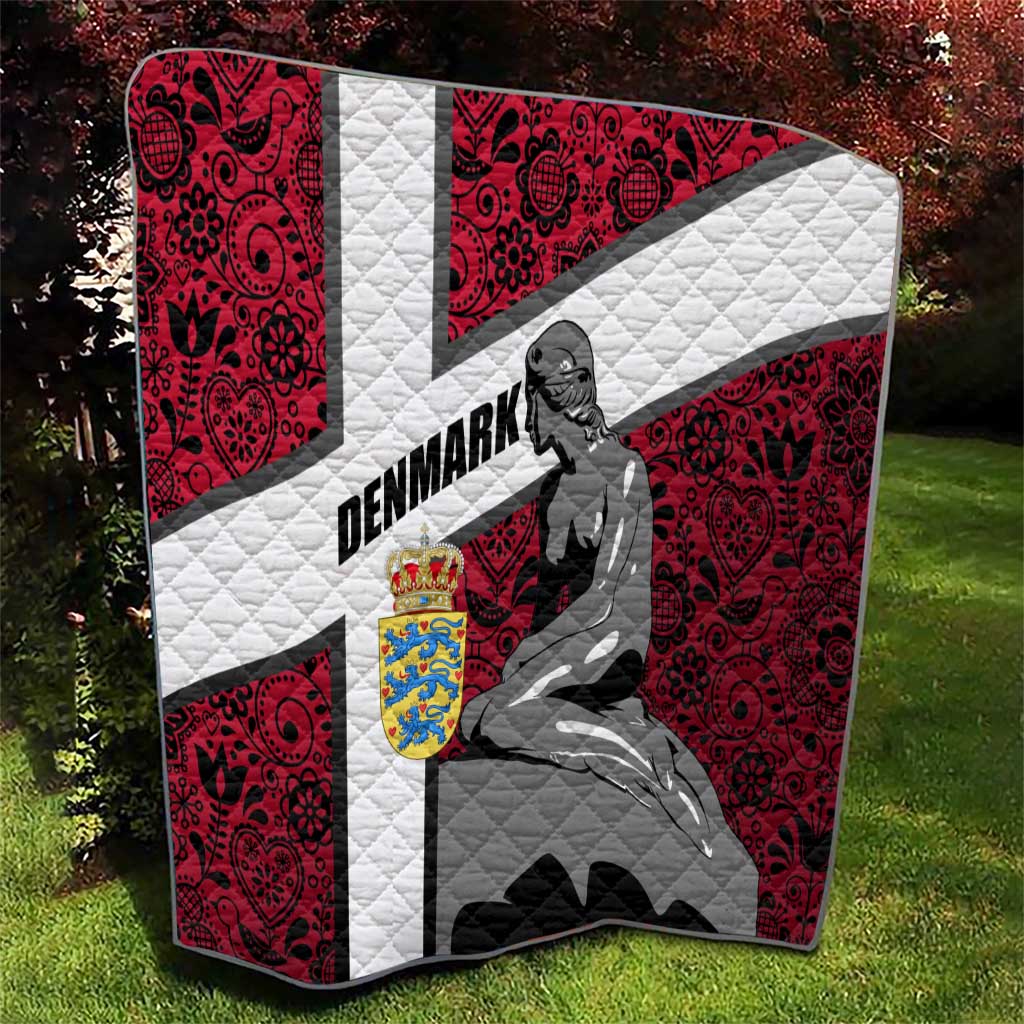 Denmark Quilt with The Little Mermaid Statue, Danish Folk Patterns, National Heritage Pride