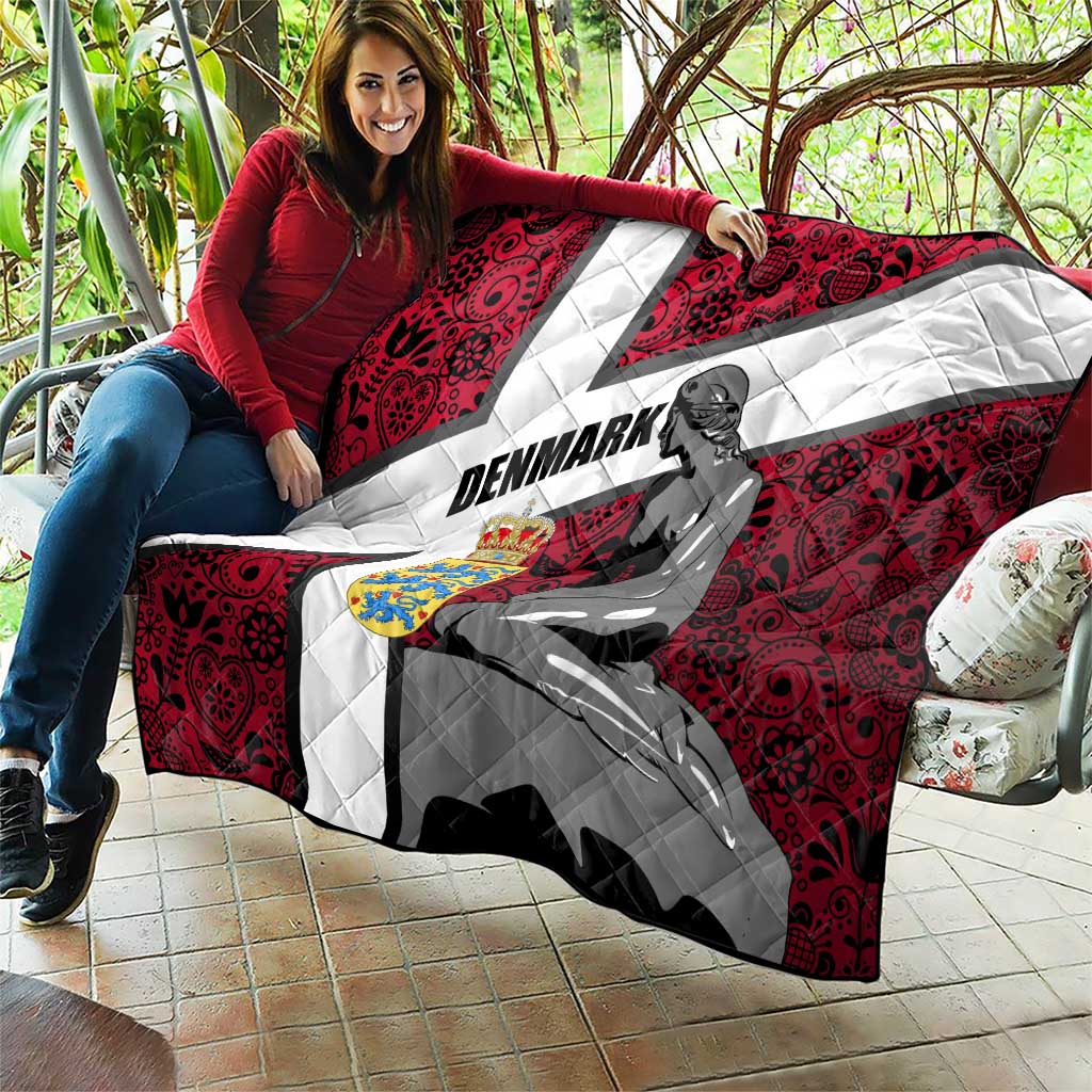 Denmark Quilt with The Little Mermaid Statue, Danish Folk Patterns, National Heritage Pride