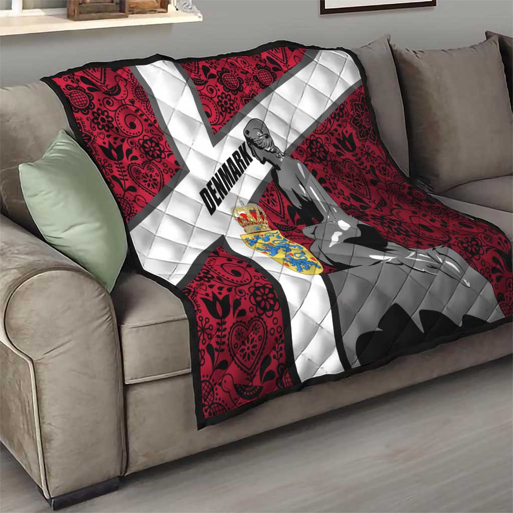 Denmark Quilt with The Little Mermaid Statue, Danish Folk Patterns, National Heritage Pride