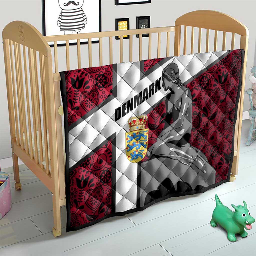 Denmark Quilt with The Little Mermaid Statue, Danish Folk Patterns, National Heritage Pride