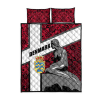 Denmark Quilt Bed Set with The Little Mermaid Statue, Danish Folk Patterns, National Heritage Pride