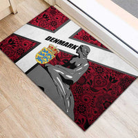 Denmark Rubber Doormat with The Little Mermaid Statue, Danish Folk Patterns, National Heritage Pride