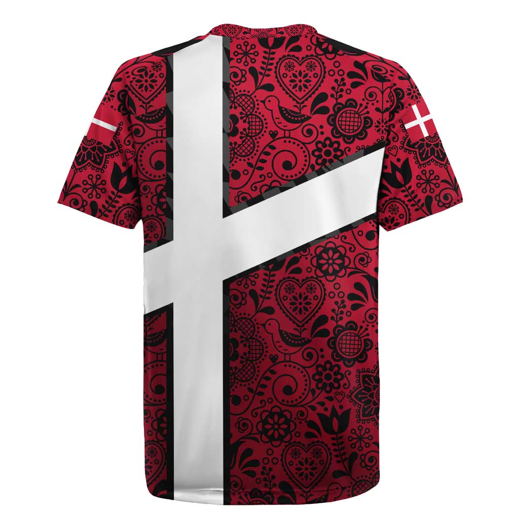 Denmark Rugby Jersey with The Little Mermaid Statue, Danish Folk Patterns, National Heritage Pride