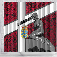 Denmark Shower Curtain with The Little Mermaid Statue, Danish Folk Patterns, National Heritage Pride