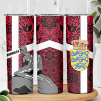 Denmark Skinny Tumbler with The Little Mermaid Statue, Danish Folk Patterns, National Heritage Pride