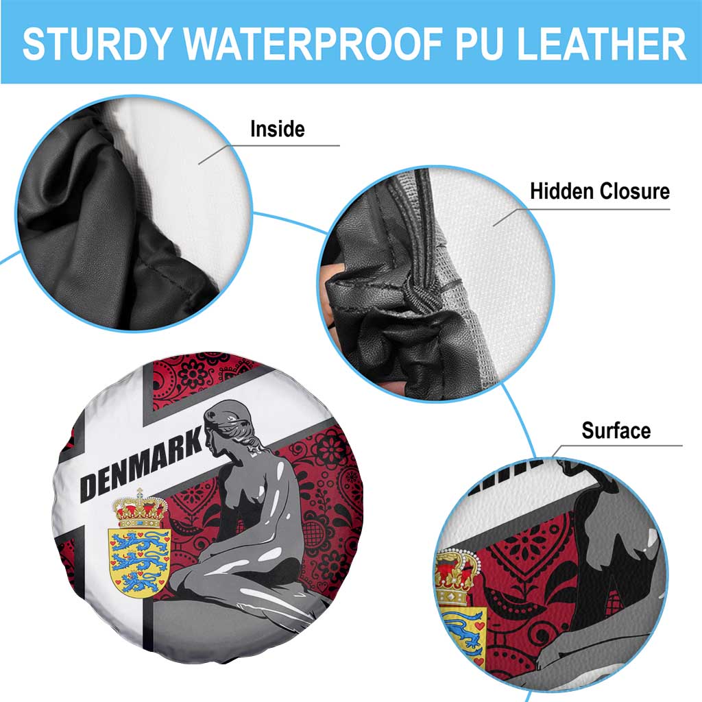 Denmark Spare Tire Cover with The Little Mermaid Statue, Danish Folk Patterns, National Heritage Pride