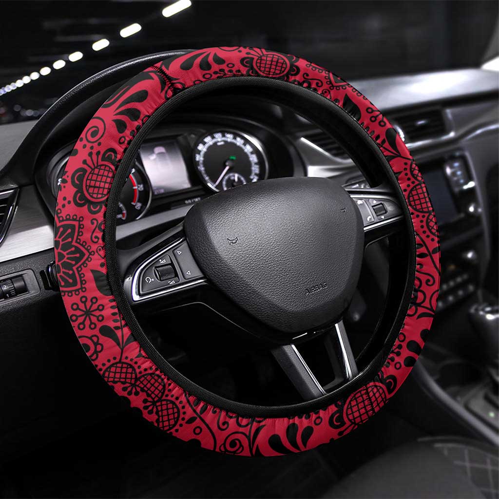 Denmark Steering Wheel Cover with The Little Mermaid Statue, Danish Folk Patterns, National Heritage Pride