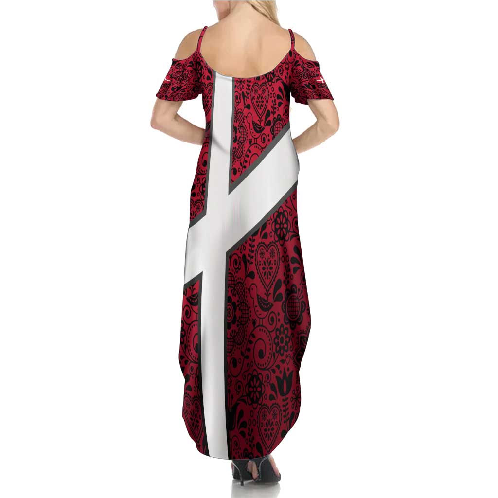 Denmark Summer Maxi Dress with The Little Mermaid Statue, Danish Folk Patterns, National Heritage Pride