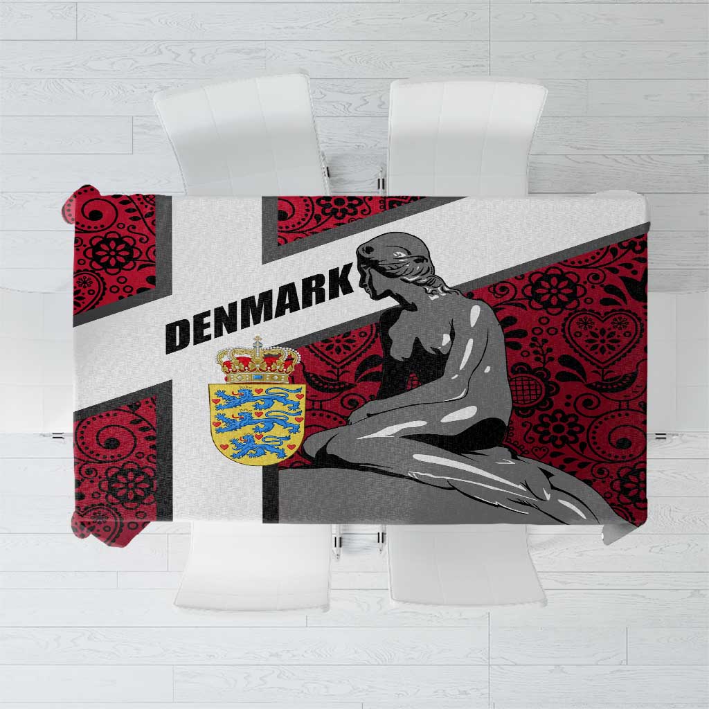 Denmark Tablecloth with The Little Mermaid Statue, Danish Folk Patterns, National Heritage Pride