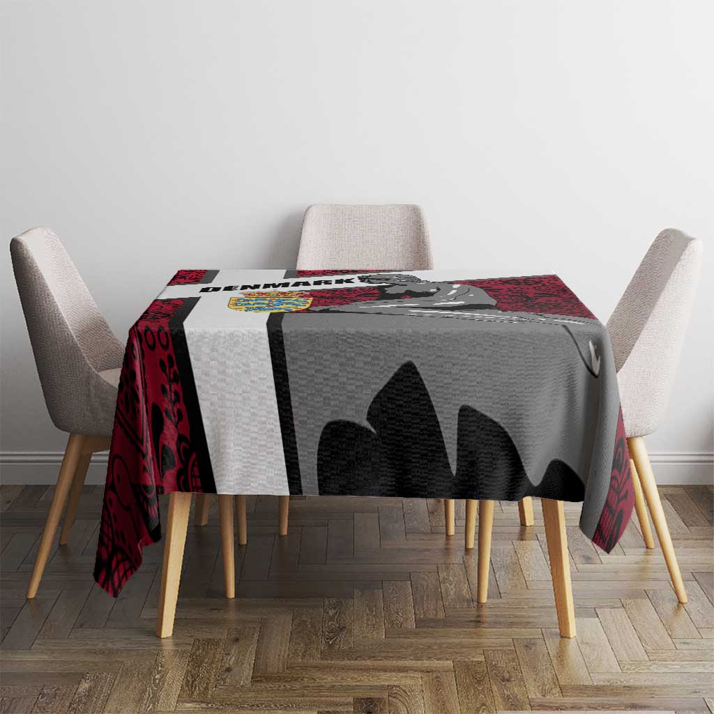 Denmark Tablecloth with The Little Mermaid Statue, Danish Folk Patterns, National Heritage Pride