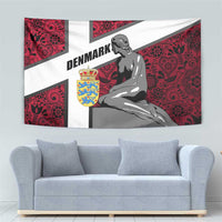 Denmark Tapestry with The Little Mermaid Statue, Danish Folk Patterns, National Heritage Pride