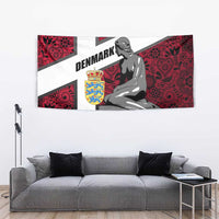 Denmark Tapestry with The Little Mermaid Statue, Danish Folk Patterns, National Heritage Pride
