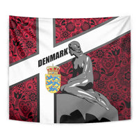 Denmark Tapestry with The Little Mermaid Statue, Danish Folk Patterns, National Heritage Pride