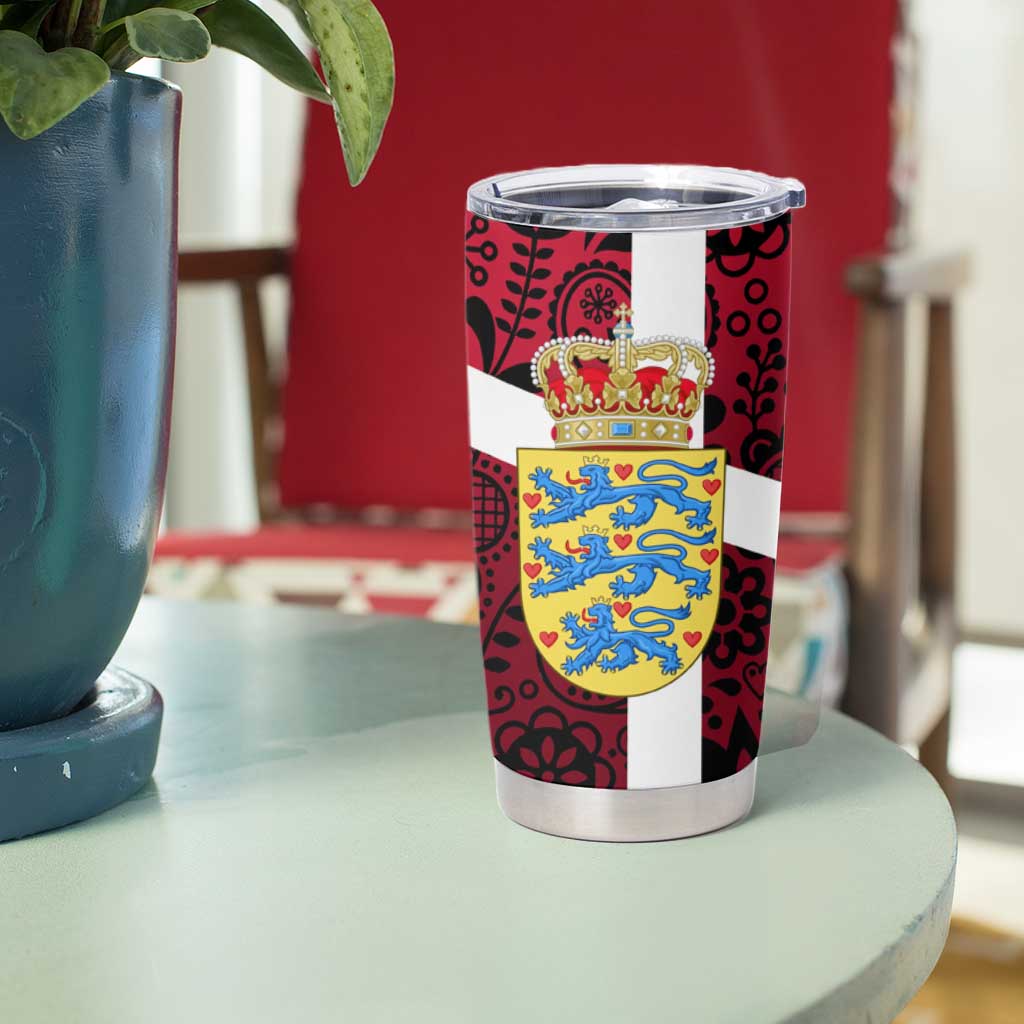 Denmark Tumbler Cup with The Little Mermaid Statue, Danish Folk Patterns, National Heritage Pride