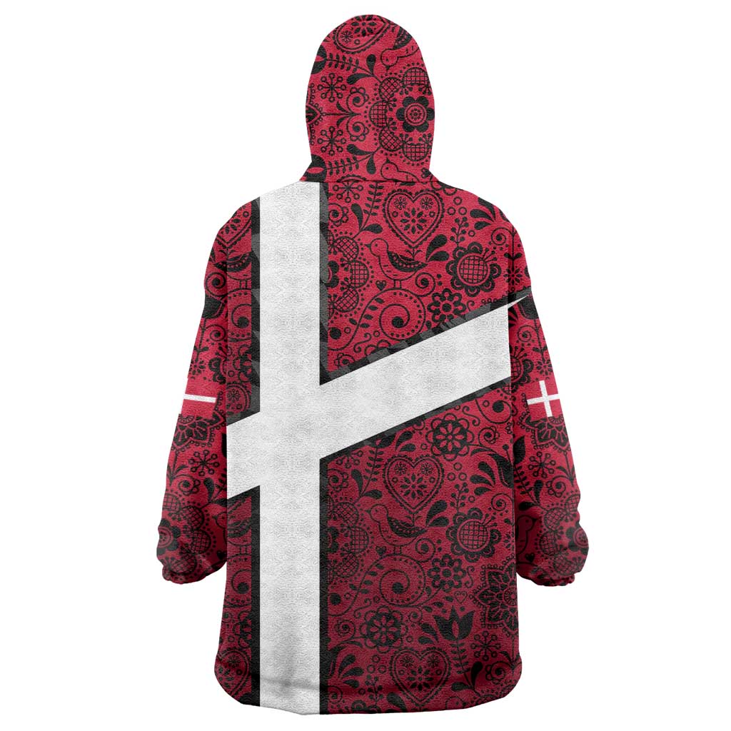 Denmark Wearable Blanket Hoodie with The Little Mermaid Statue, Danish Folk Patterns, National Heritage Pride