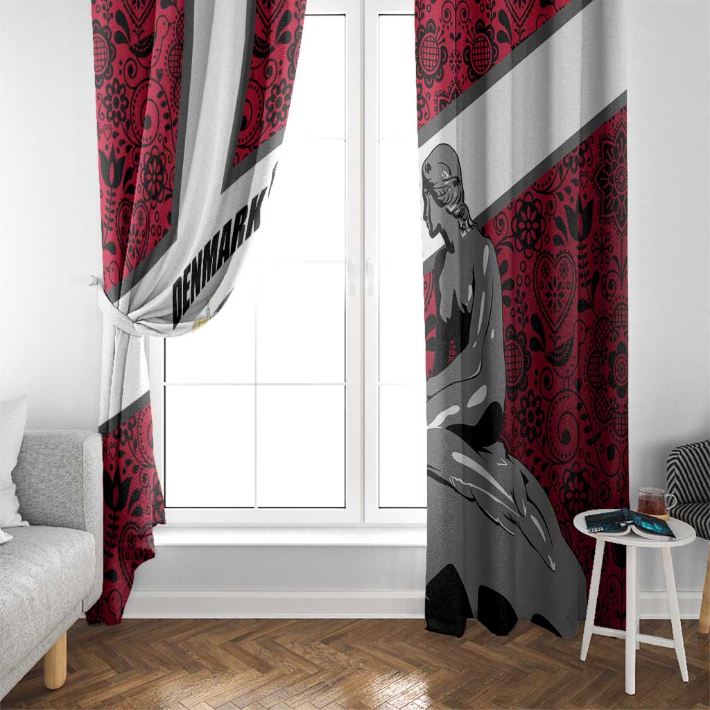 Denmark Window Curtain with The Little Mermaid Statue, Danish Folk Patterns, National Heritage Pride
