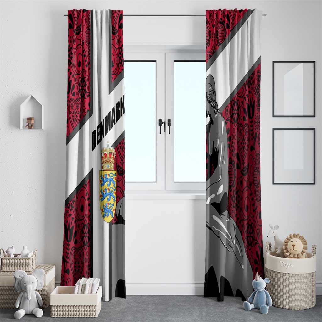 Denmark Window Curtain with The Little Mermaid Statue, Danish Folk Patterns, National Heritage Pride