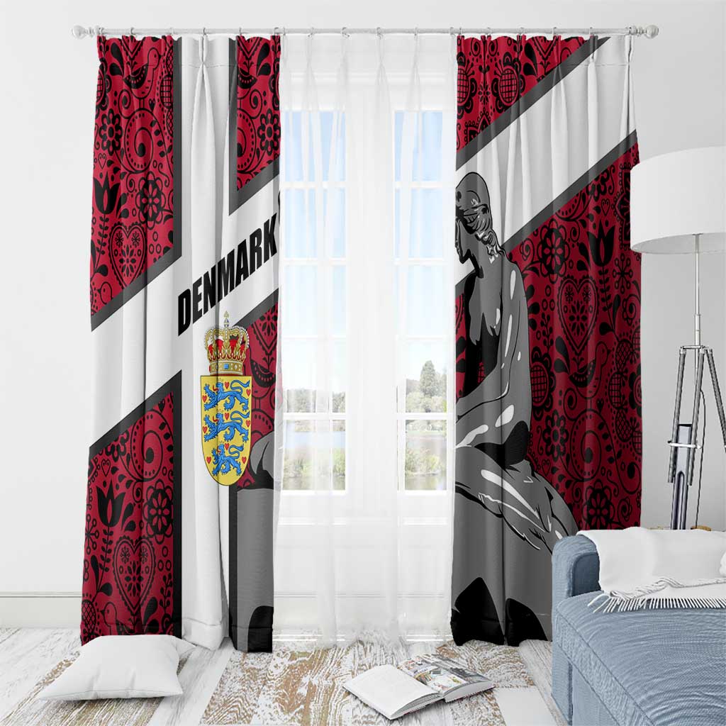 Denmark Window Curtain with The Little Mermaid Statue, Danish Folk Patterns, National Heritage Pride
