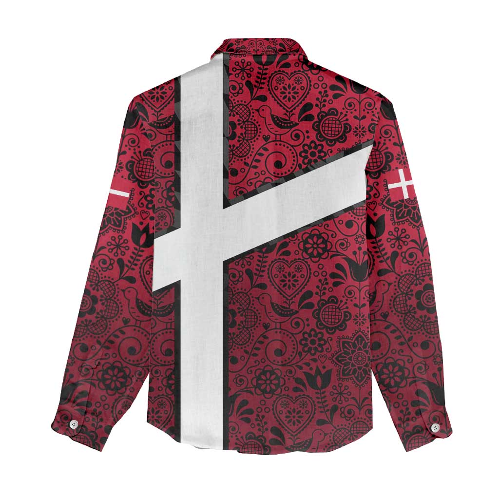 Denmark Women Casual Shirt with The Little Mermaid Statue, Danish Folk Patterns, National Heritage Pride