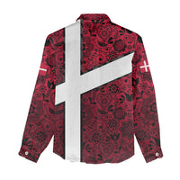 Denmark Women Casual Shirt with The Little Mermaid Statue, Danish Folk Patterns, National Heritage Pride