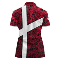 Denmark Women Polo Shirt with The Little Mermaid Statue, Danish Folk Patterns, National Heritage Pride