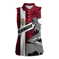 Denmark Women Sleeveless Polo Shirt with The Little Mermaid Statue, Danish Folk Patterns, National Heritage Pride
