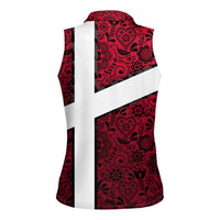 Denmark Women Sleeveless Polo Shirt with The Little Mermaid Statue, Danish Folk Patterns, National Heritage Pride