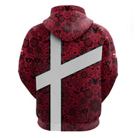 Denmark Zip Hoodie with The Little Mermaid Statue, Danish Folk Patterns, National Heritage Pride