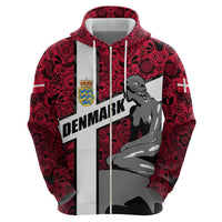 Denmark Zip Hoodie with The Little Mermaid Statue, Danish Folk Patterns, National Heritage Pride