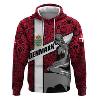 Denmark Zip Hoodie with The Little Mermaid Statue, Danish Folk Patterns, National Heritage Pride