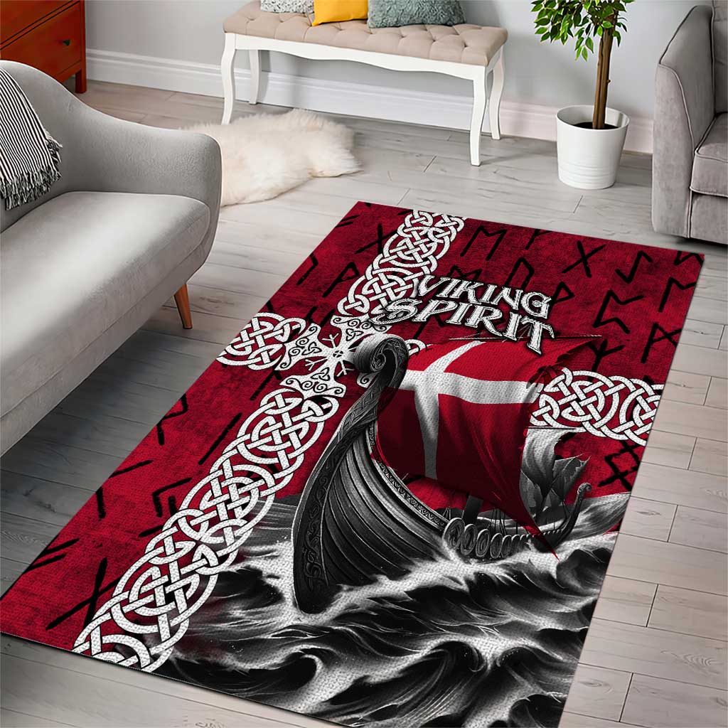 Denmark Viking Longship Area Rug Norse Rune & Celtic Cross Danish Flag