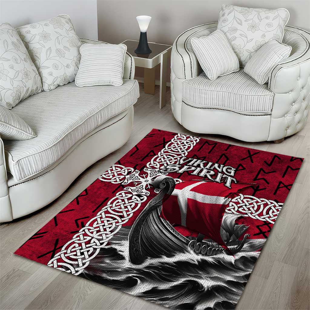 Denmark Viking Longship Area Rug Norse Rune & Celtic Cross Danish Flag
