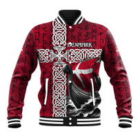 Denmark Viking Longship Baseball Jacket Norse Rune & Celtic Cross Danish Flag