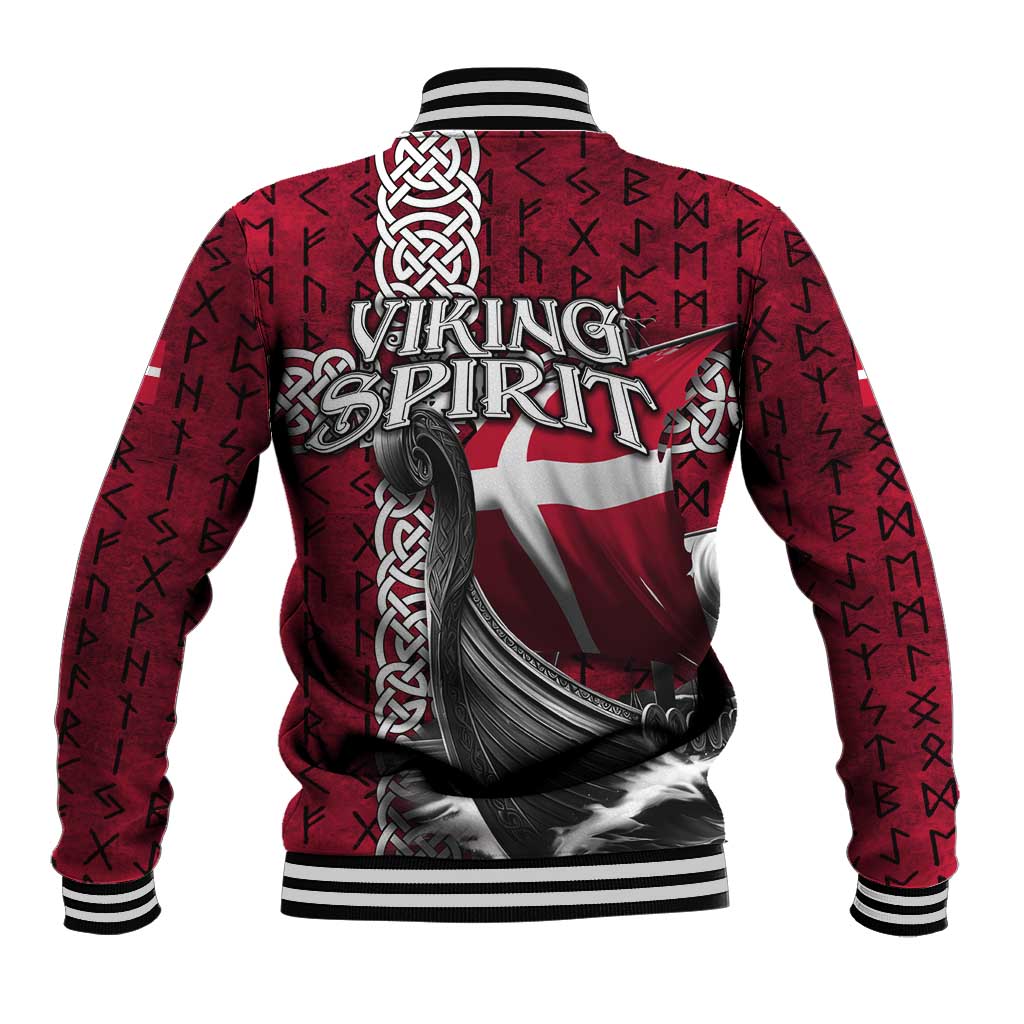 Denmark Viking Longship Baseball Jacket Norse Rune & Celtic Cross Danish Flag