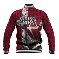 Denmark Viking Longship Baseball Jacket Norse Rune & Celtic Cross Danish Flag