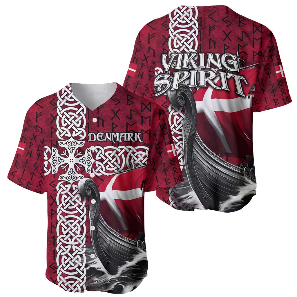 Denmark Viking Longship Baseball Jersey Norse Rune & Celtic Cross Danish Flag