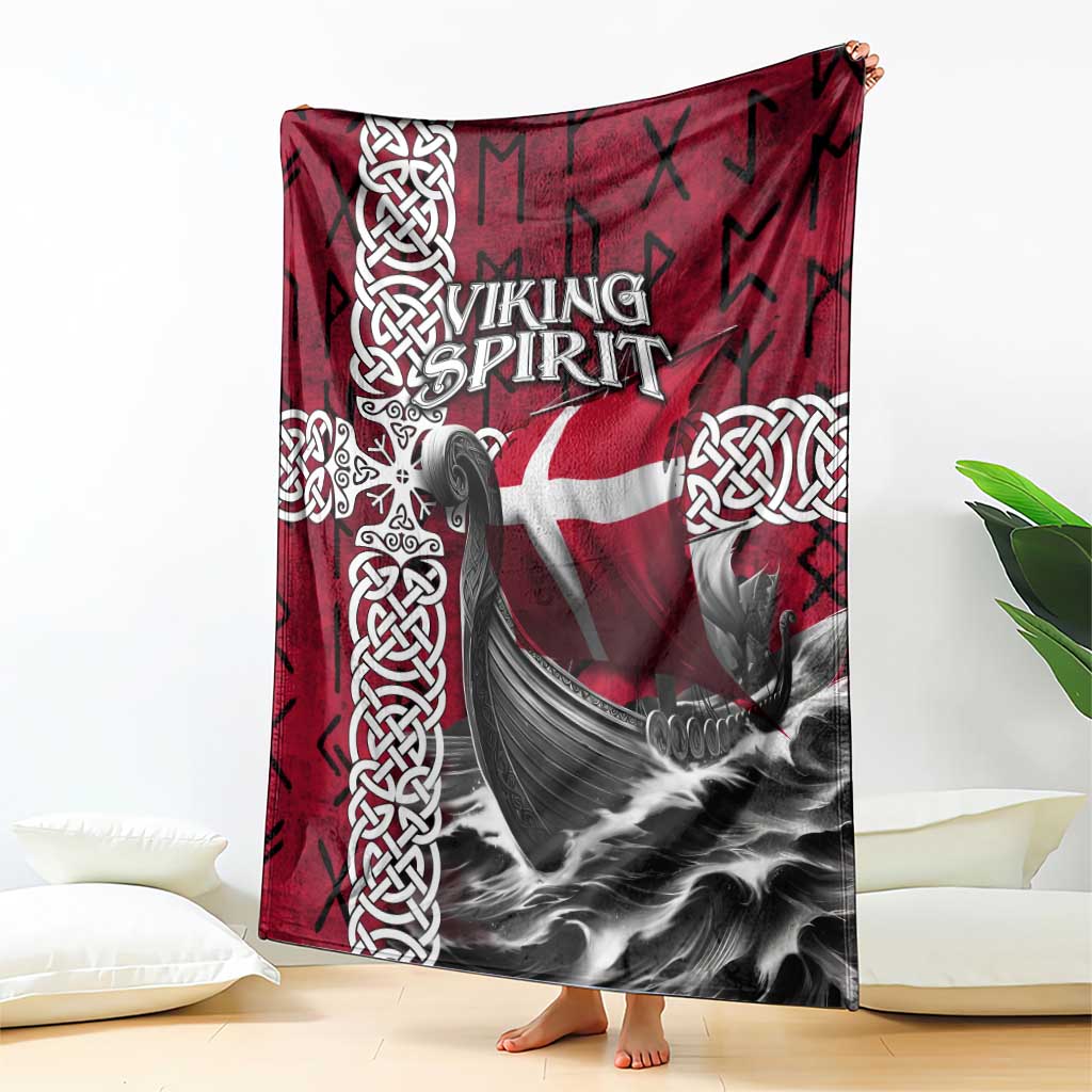 Denmark Viking Longship Blanket Norse Rune & Celtic Cross Danish Flag