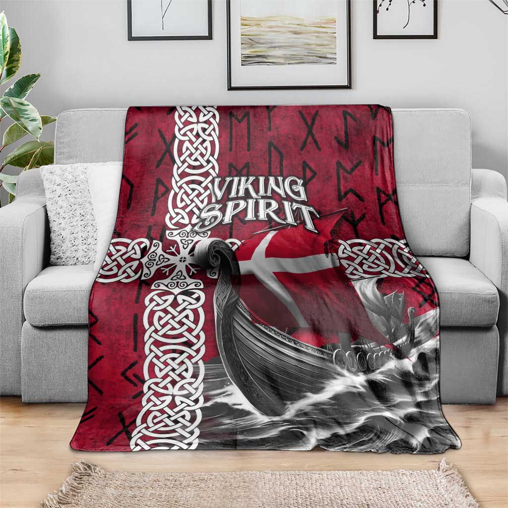 Denmark Viking Longship Blanket Norse Rune & Celtic Cross Danish Flag