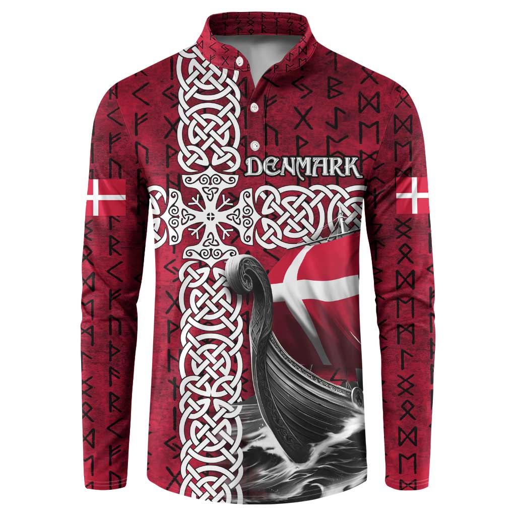 Denmark Viking Longship Button Sweatshirt Norse Rune & Celtic Cross Danish Flag