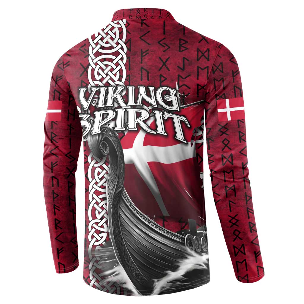 Denmark Viking Longship Button Sweatshirt Norse Rune & Celtic Cross Danish Flag