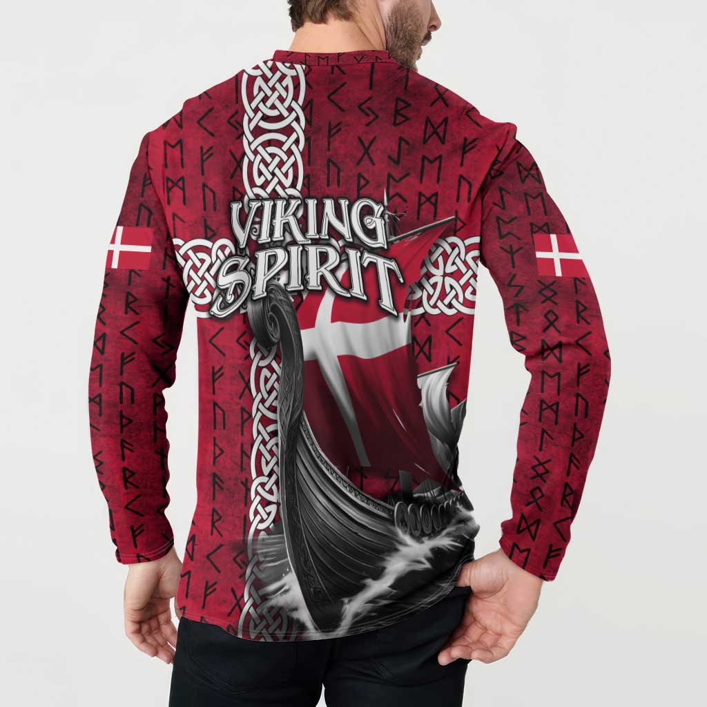 Denmark Viking Longship Button Sweatshirt Norse Rune & Celtic Cross Danish Flag