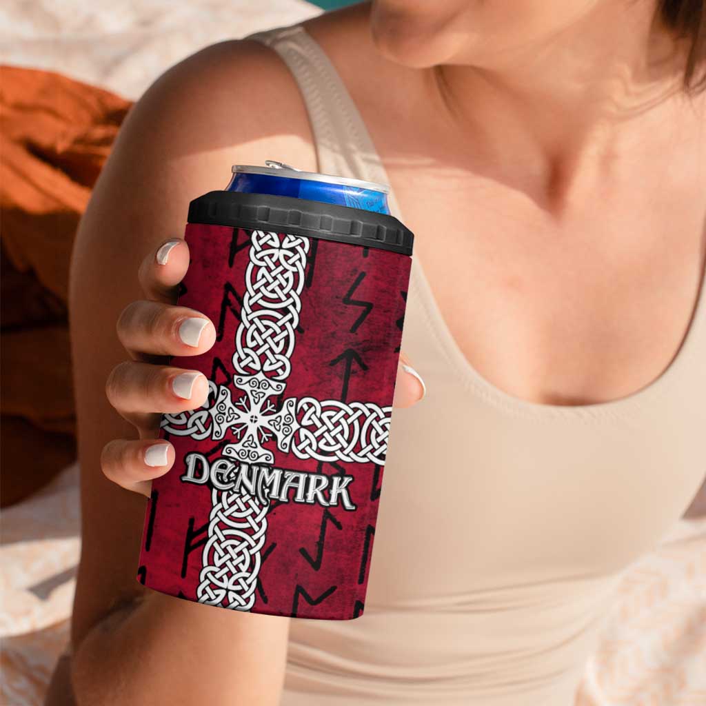 Denmark Viking Longship 4 in 1 Can Cooler Tumbler Norse Rune & Celtic Cross Danish Flag