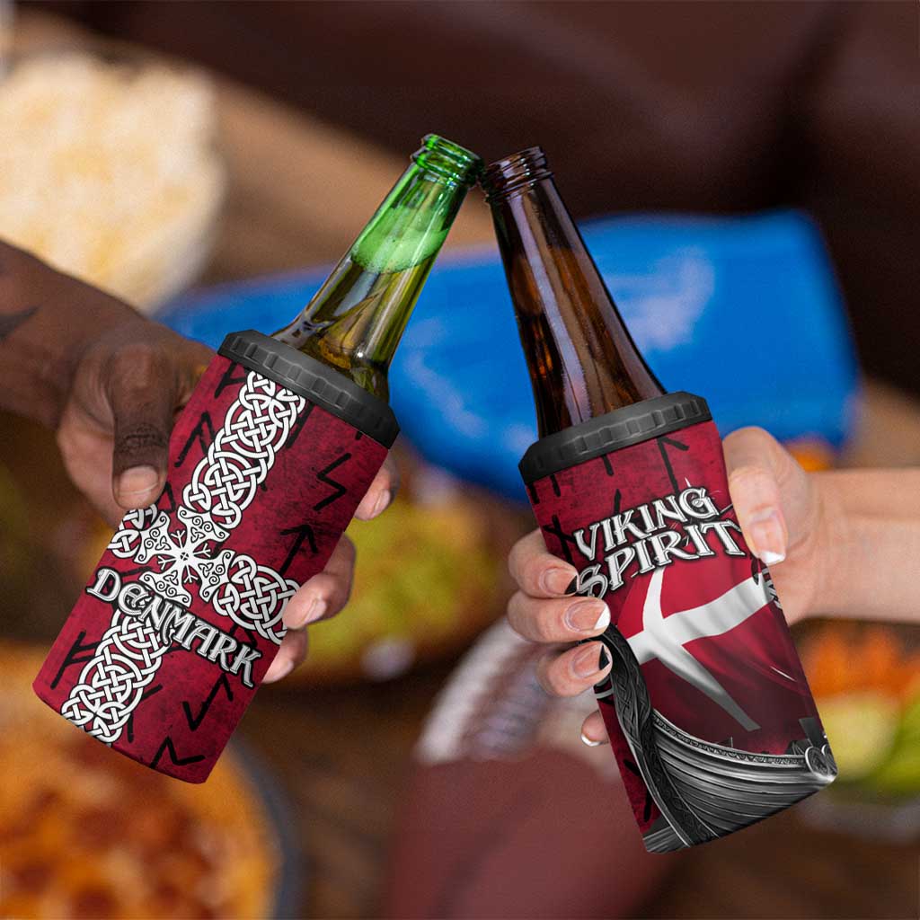 Denmark Viking Longship 4 in 1 Can Cooler Tumbler Norse Rune & Celtic Cross Danish Flag