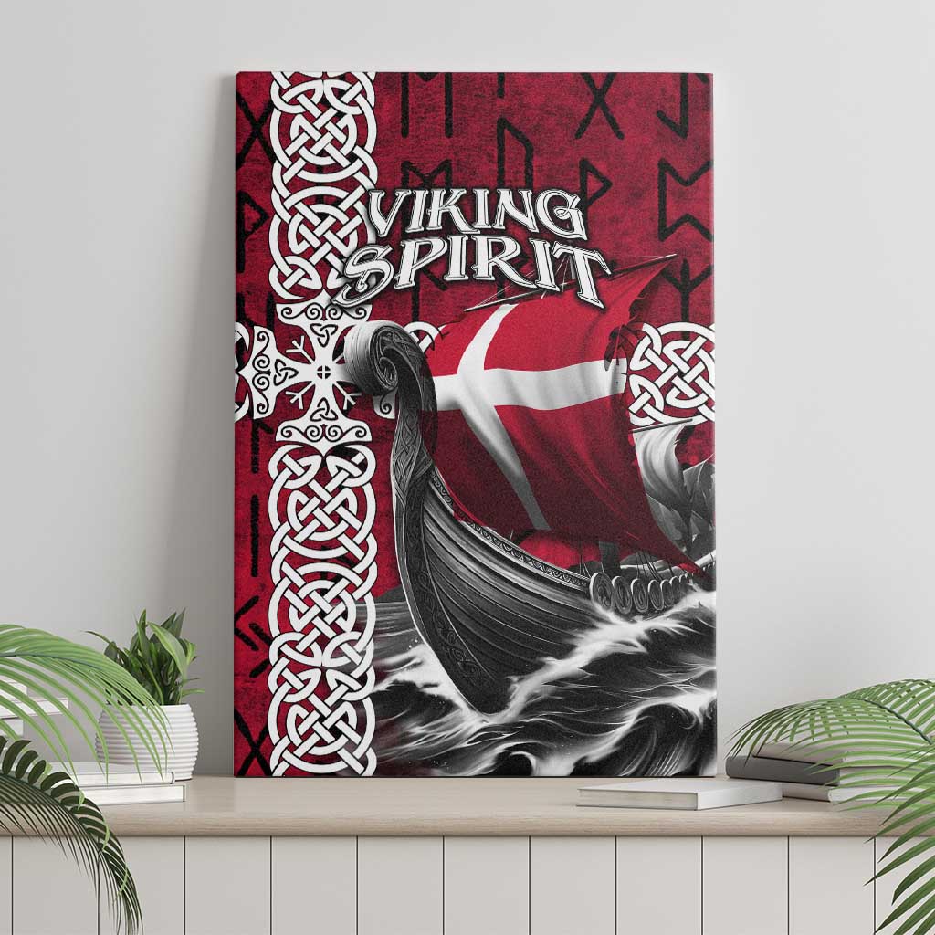 Denmark Viking Longship Canvas Wall Art Norse Rune & Celtic Cross Danish Flag