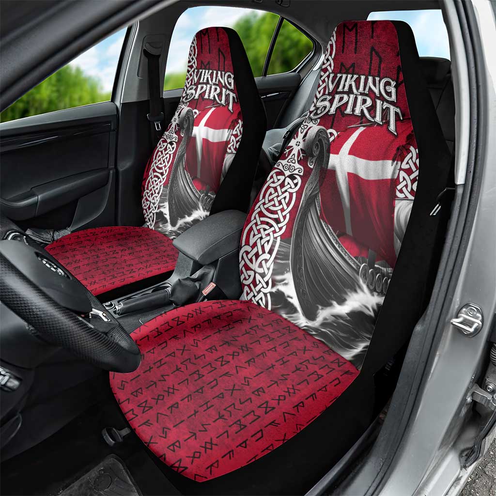 Denmark Viking Longship Car Seat Cover Norse Rune & Celtic Cross Danish Flag