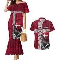 Denmark Viking Longship Couples Matching Mermaid Dress and Hawaiian Shirt Norse Rune & Celtic Cross Danish Flag